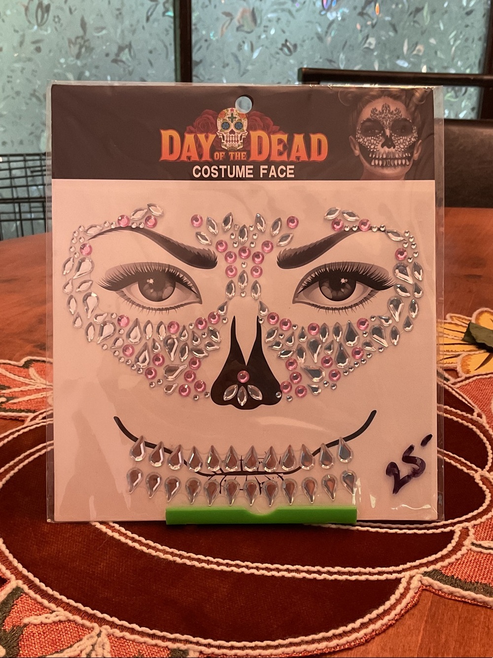 Day of the Dead Costume Face Gems - Pink & Silver